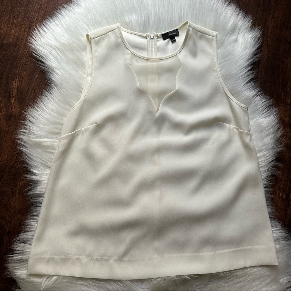 The Limited Ivory Mesh Cutout Sleeveless Top
